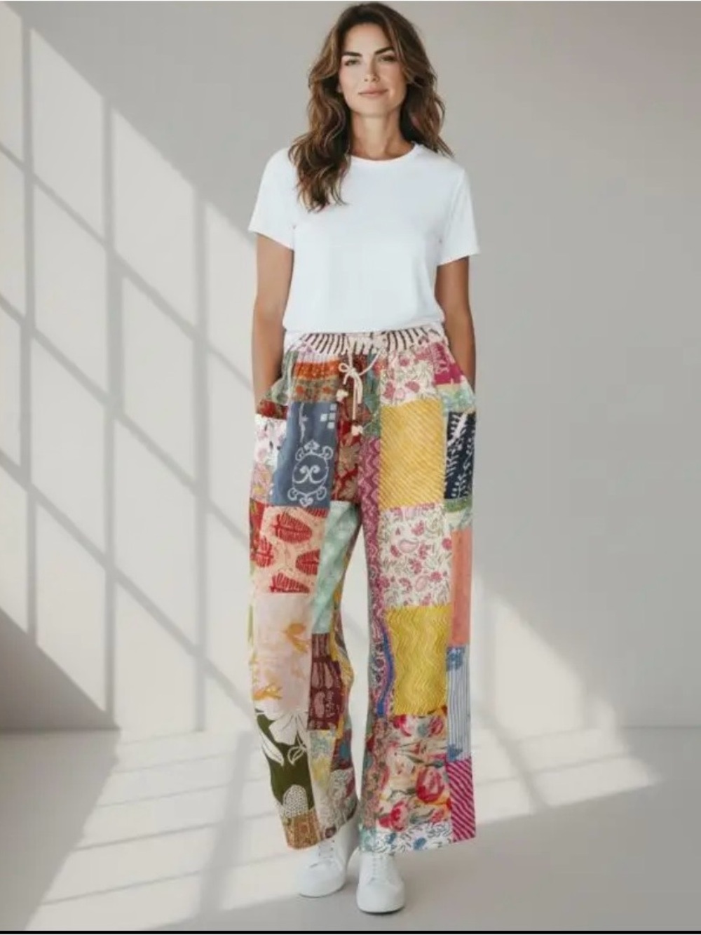 Patchwork Wide-Leg Pants - Multicolor